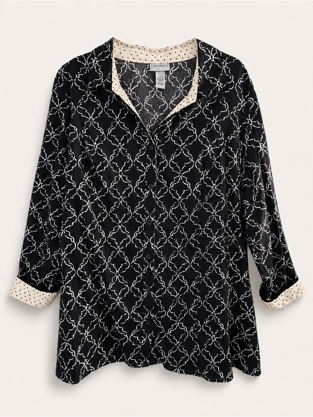 Women’s Catherines Black&White Geometric Button Down Blouse 97% Cotton, Plus 3X - Picture 1 of 8
